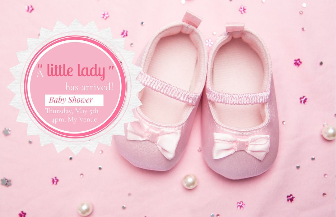 Delicate Pink Baby Shoes Template for Girl's Baby Shower Announcement - Download Free Stock Templates Pikwizard.com