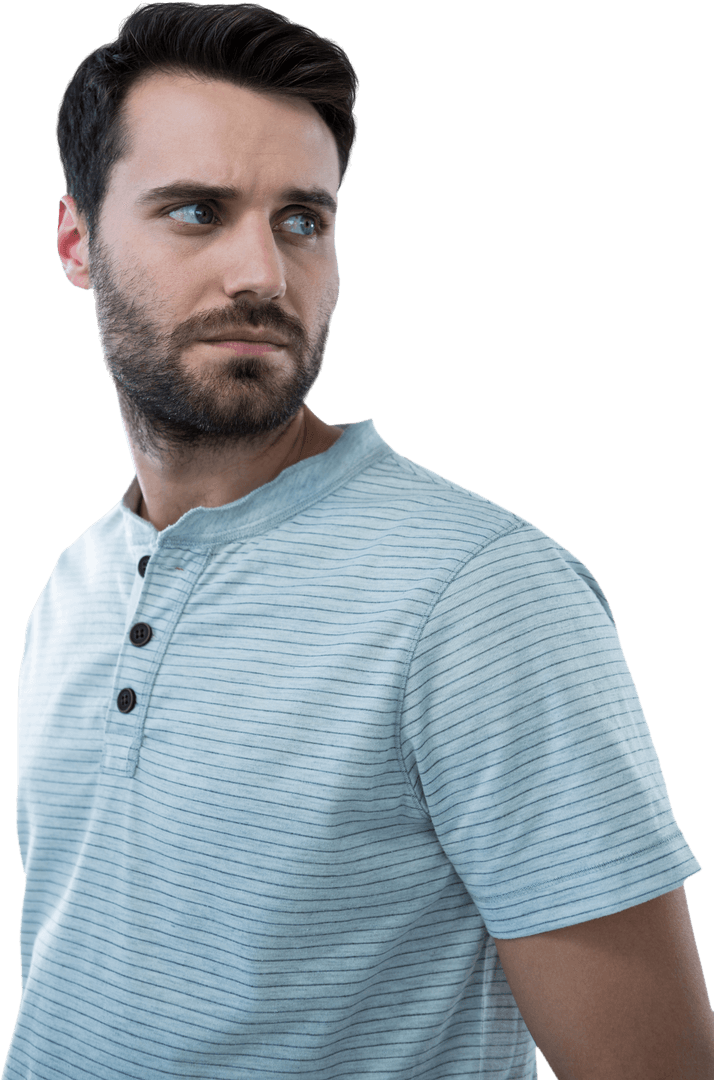 Transparent: Man in Striped Shirt Looking Thoughtful Feels Focused
