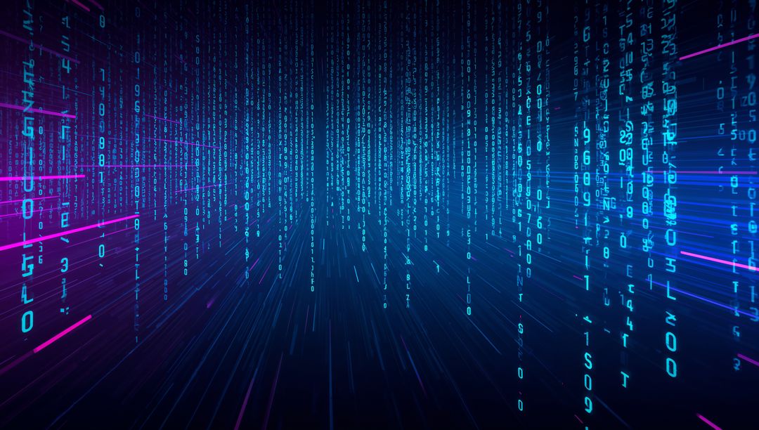 Streaming Neon Data Tunnel with Falling Binary and Magenta Cyan Motion Streaks