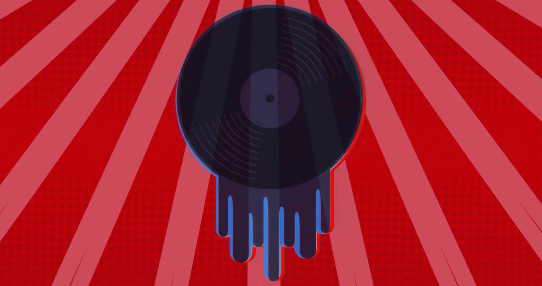 Stylized Vinyl Record Art on Retro Radial Striped Background