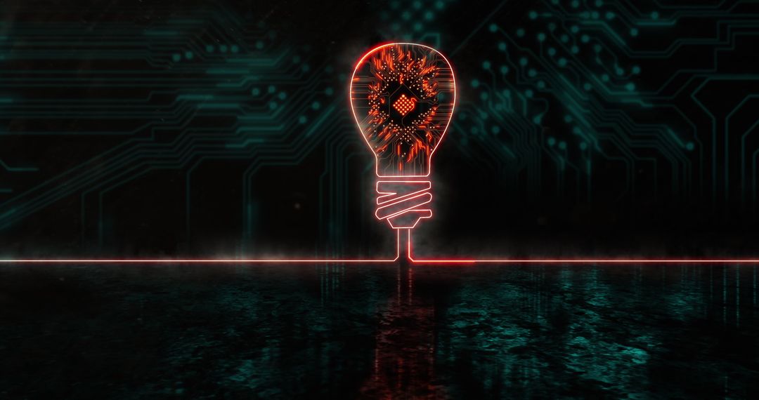 Glowing Light Bulb with Futuristic Digital Circuit