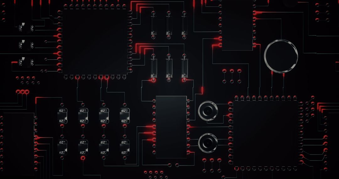 Futuristic Circuit Board with Red Highlights