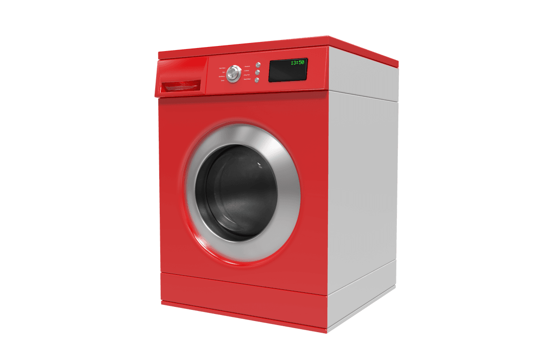 Transparent 3D Red Washing Machine with Digital Display