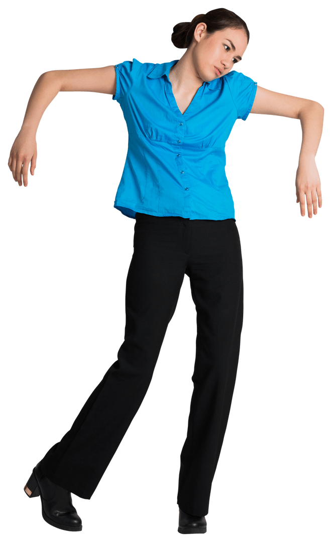 Transparent Cutout of Woman Slouching in Blue Business Attire