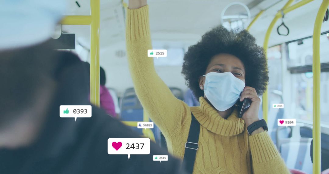 Commuting Woman Using Phone Highlighting Social Connectivity