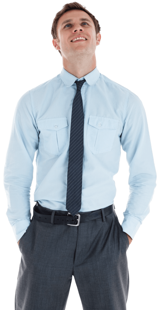 Confident Businessman Smiling with Hands in Pockets Transparent Background