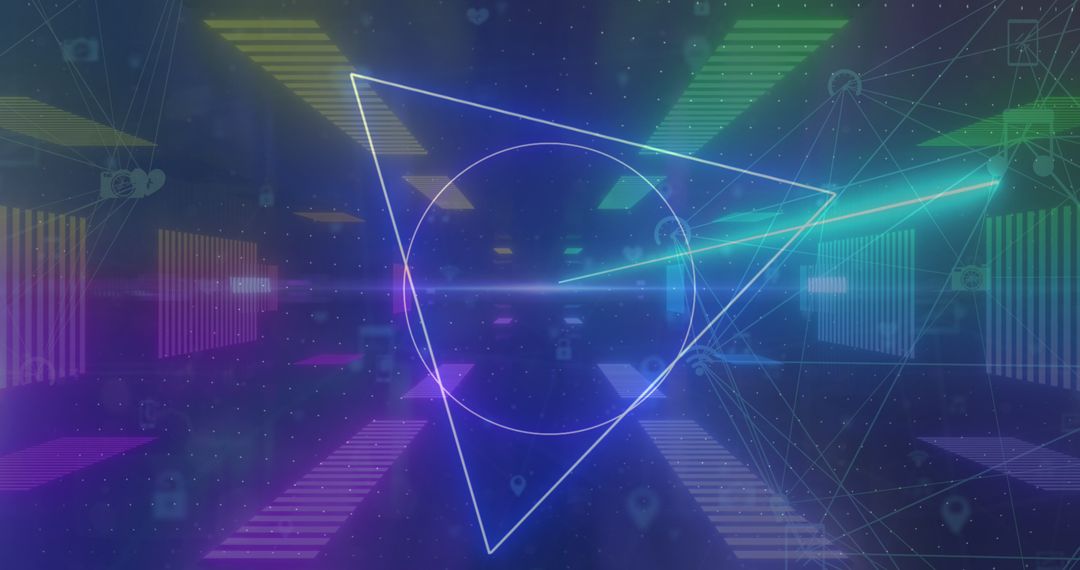 Futuristic Neon Shapes in a Digital Data Tunnel