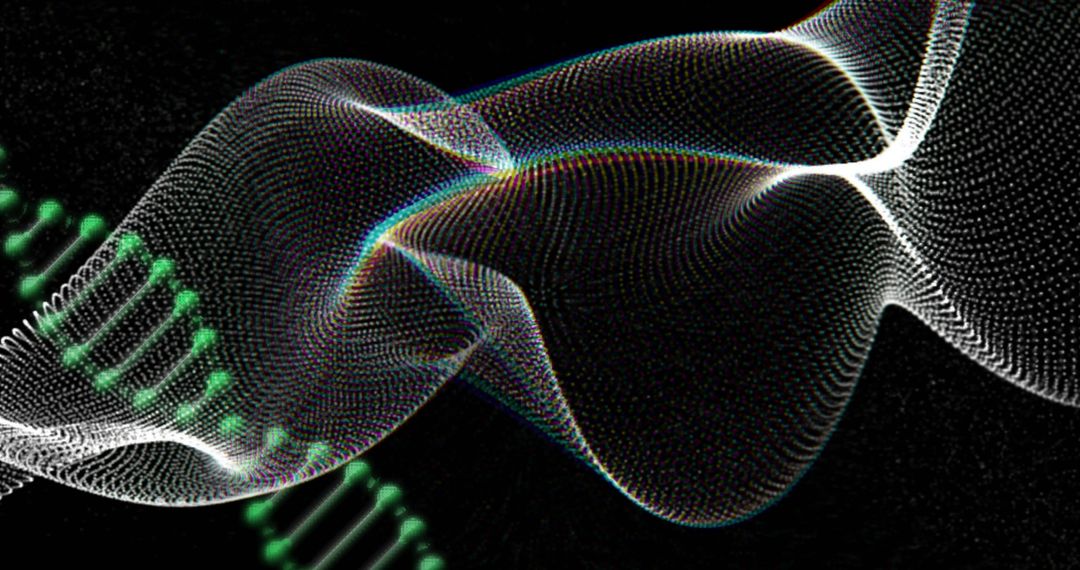 Abstract DNA Strand with Dynamic Digital Wave Patterns