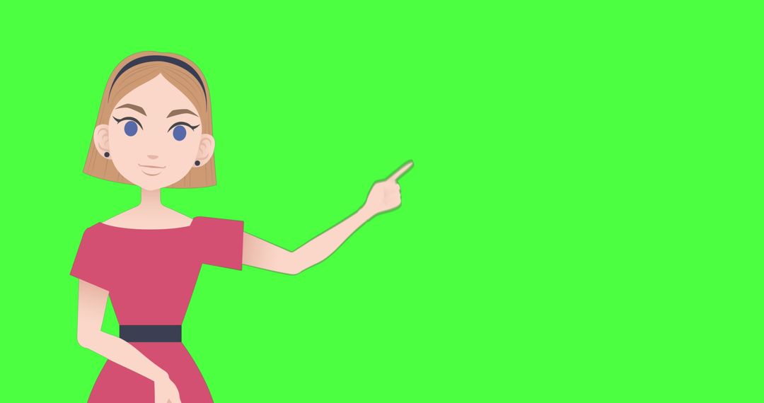 Illustration of Caucasian Woman Pointing on Green Screen