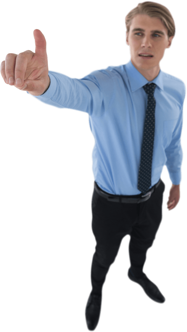 Transparent Image of Businessman Touching an Invisible Interface