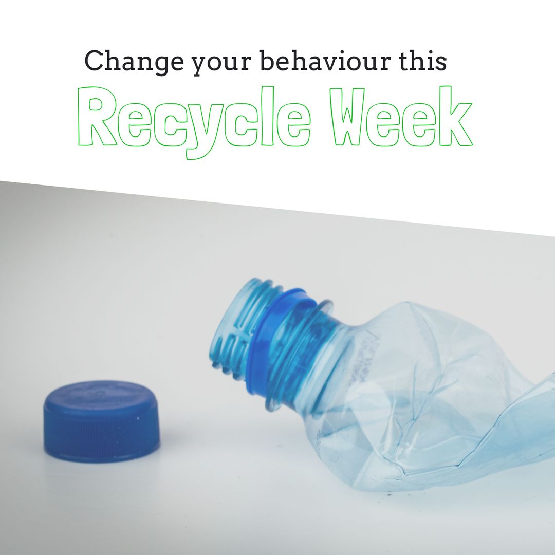 Recycling Awareness Message with Crushed Plastic Bottle and Text
