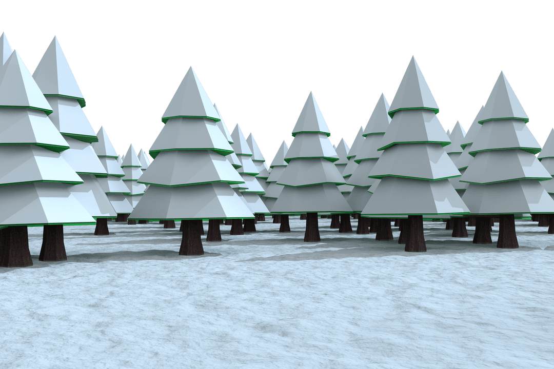 Stylized transparent winter forest with snow-covered trees