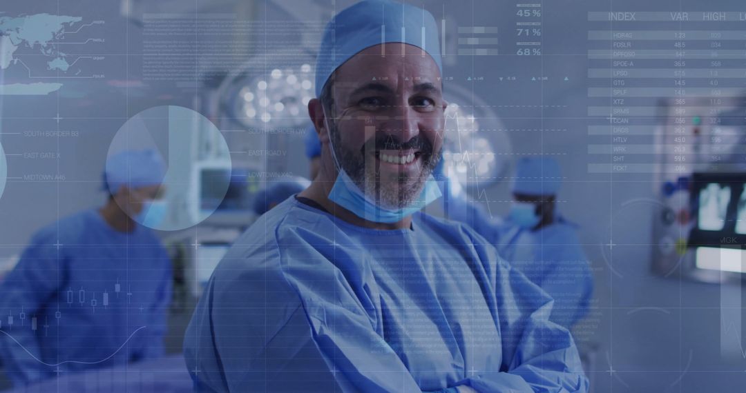 Surgeon in Operating Room with Digital Interface Overlay