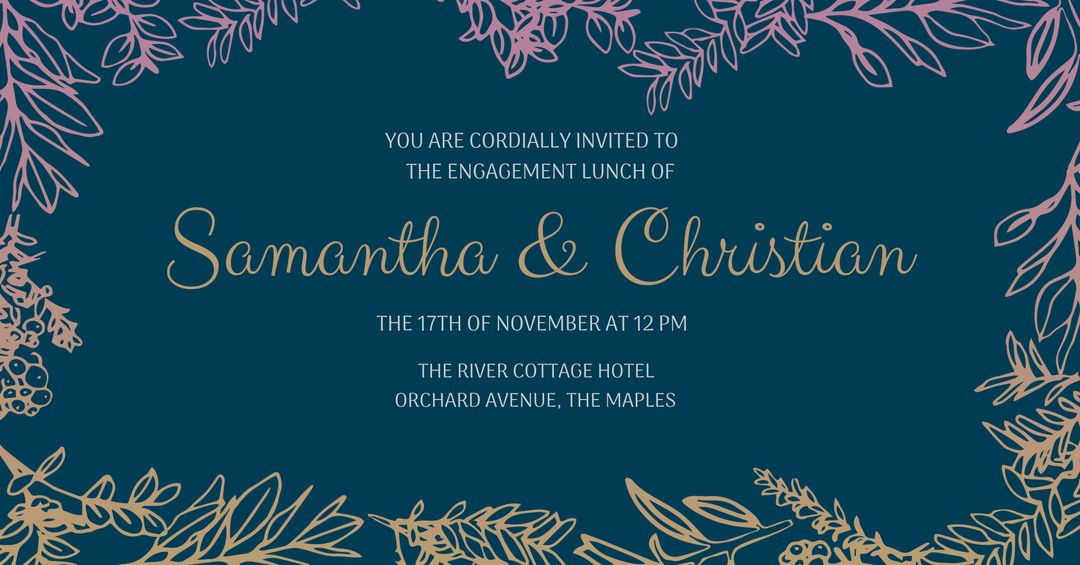Elegant Botanical Engagement Invitation with Navy Background