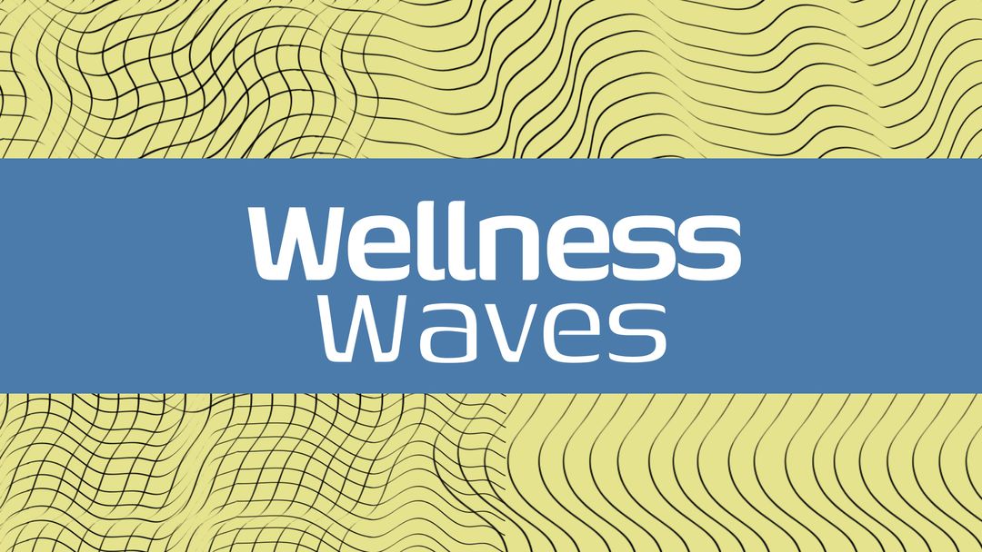 Wellness Waves Text on Blue Band and Wavy Line Yellow Background - Download Free Stock Templates Pikwizard.com