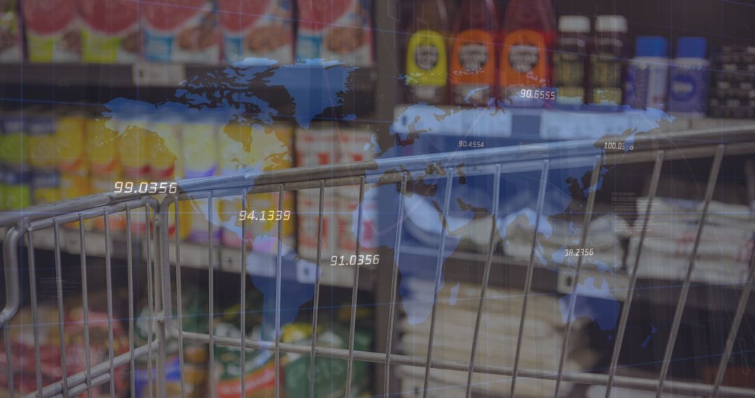Global Financial Data and Shopping Cart in Grocery Store Aisle