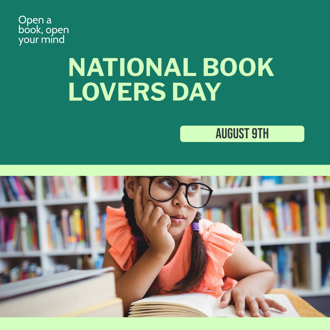 Young Girl in Library Celebrating National Book Lovers Day
