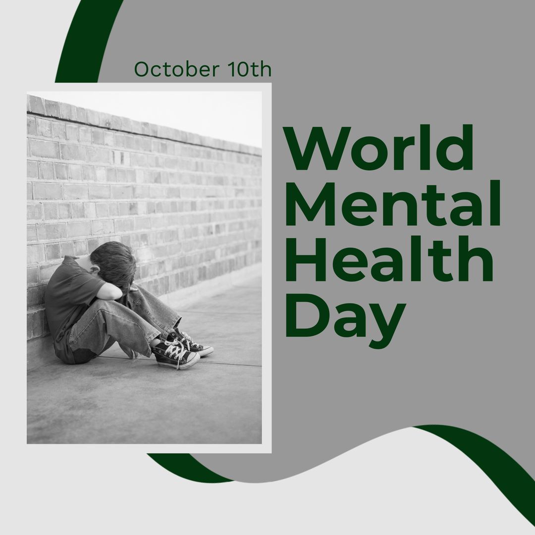 World Mental Health Day Awareness with Sad Caucasian Boy