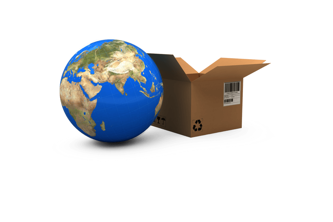 Global Connectivity Concept with Earth and Open Box on Transparent Background