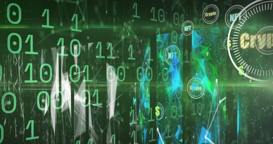 Cryptocurrency symbol and binary code with futuristic theme