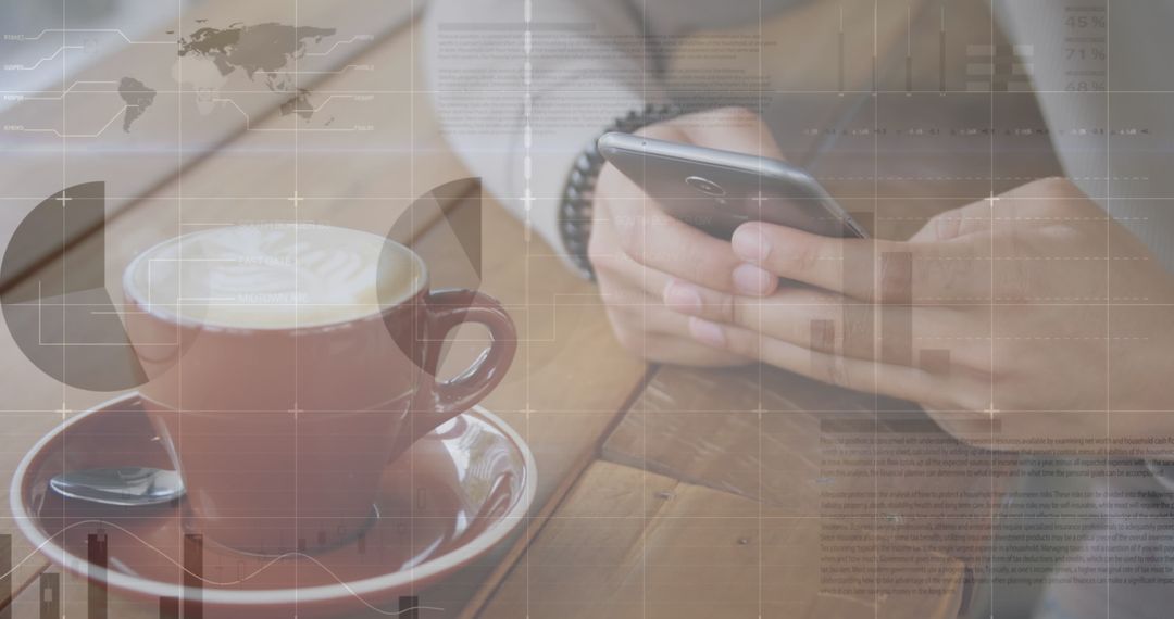 Man Accessing Digital Data on Smartphone with Coffee
