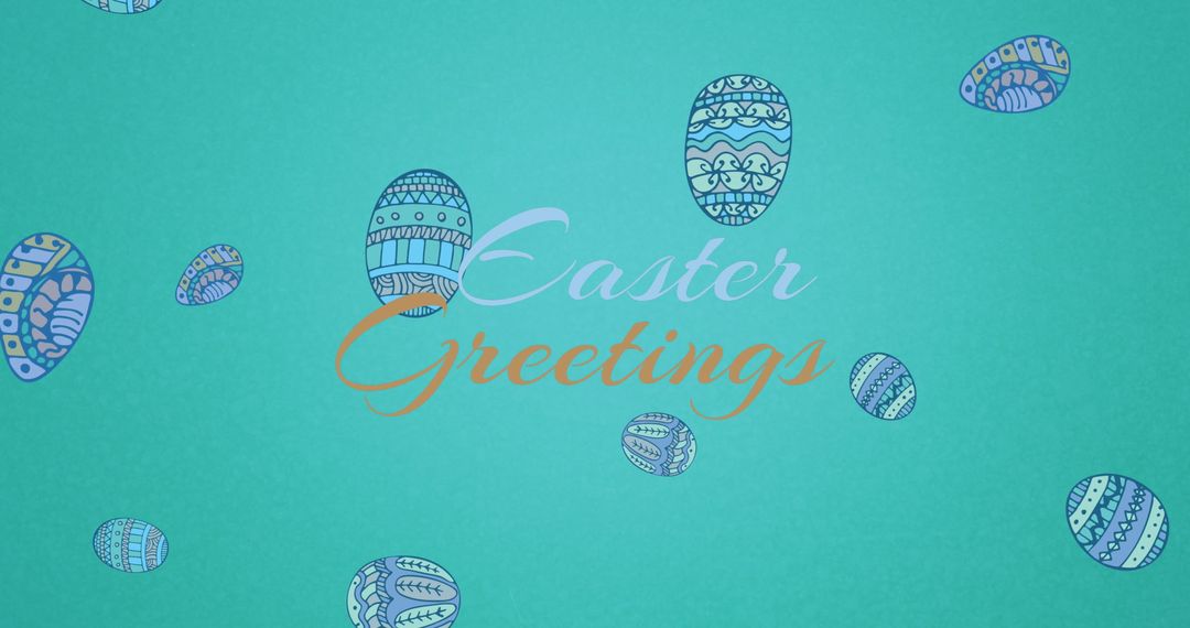 Easter Greeting Card with Decorative Eggs on Teal Background