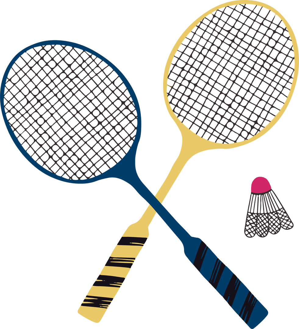 Crossing Badminton Rackets with Pink Shuttlecock on Transparent Background