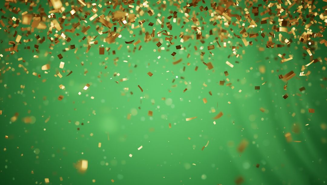 Cascading Gold Confetti on Green for Festive Celebrations