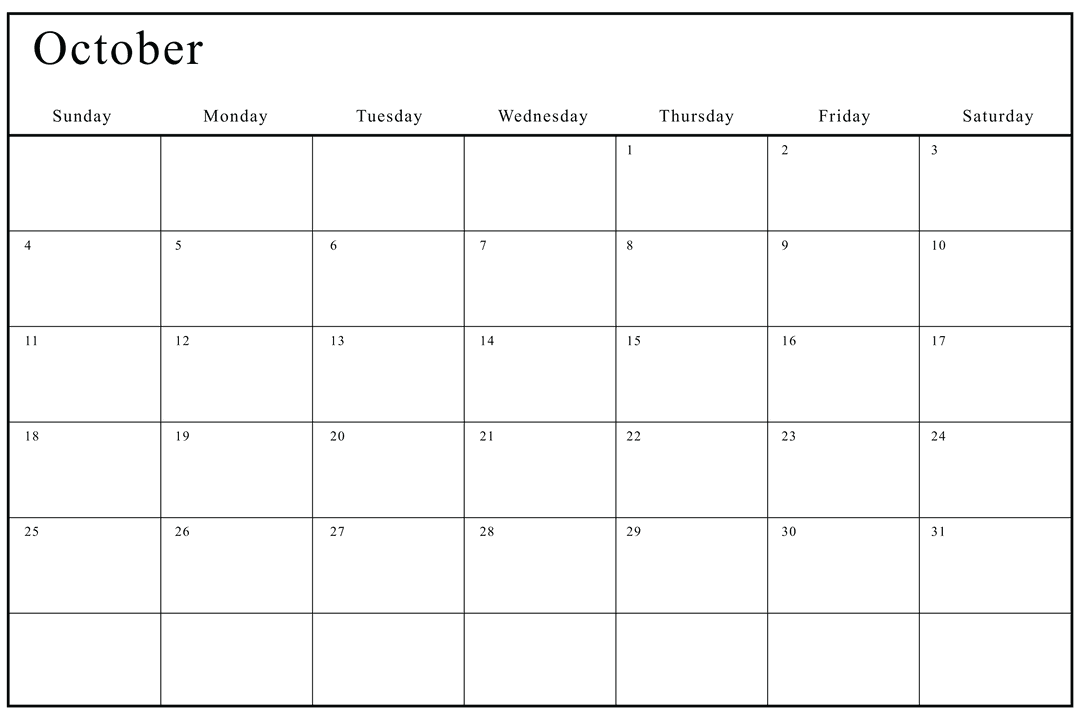 October Modern Calendar Design on Transparent Background