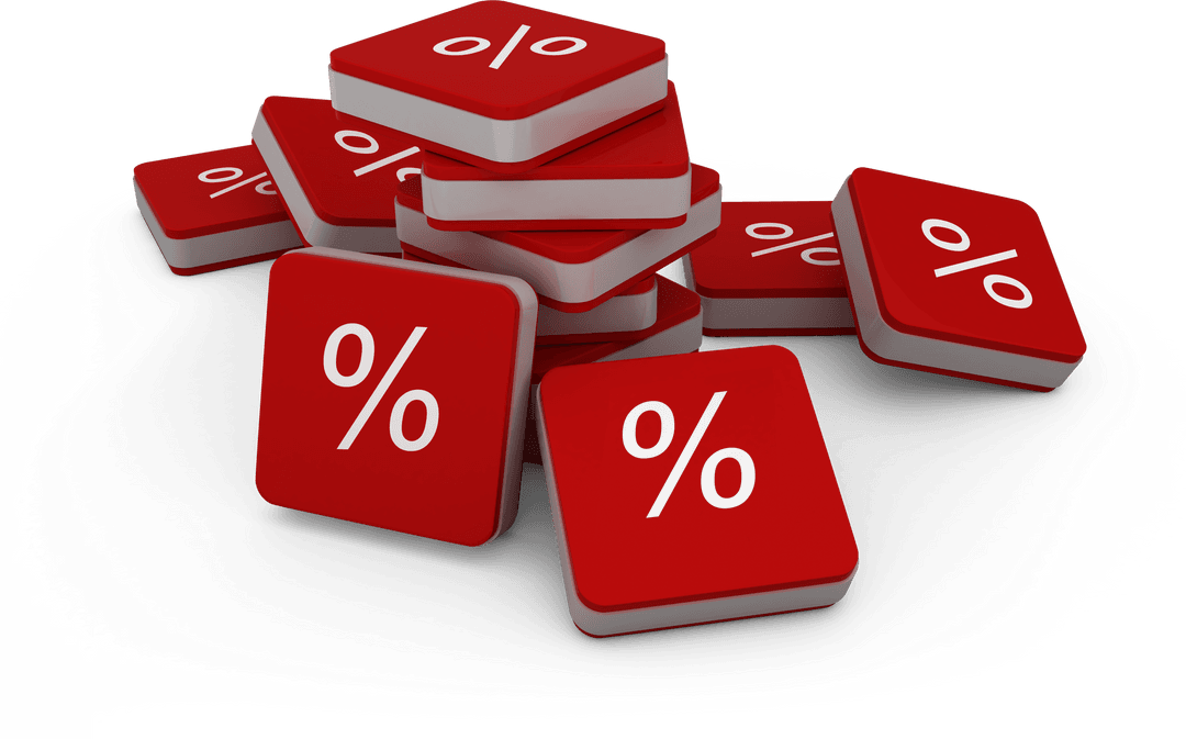 Transparent Stack of Red Percentage Icons for Promotion
