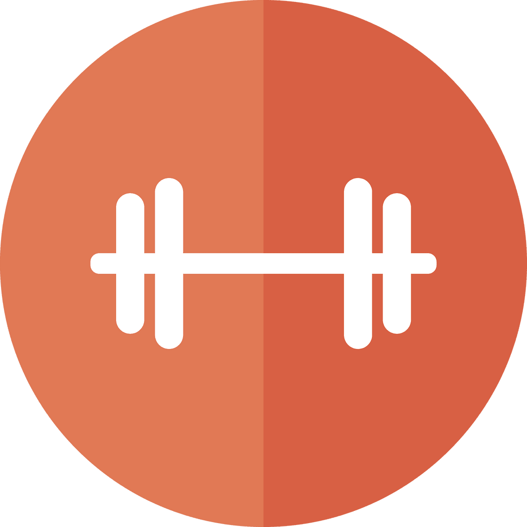 Transparent Barbell Icon on Orange Circle for Gym Shape Theme