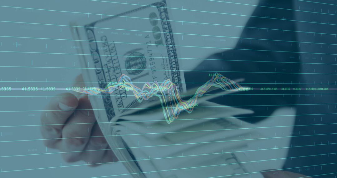 Hands Counting Money with Overlay of Financial Graph