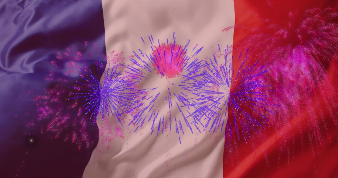 French Flag with Vibrant Fireworks Symbolizing Bastille Day Celebration