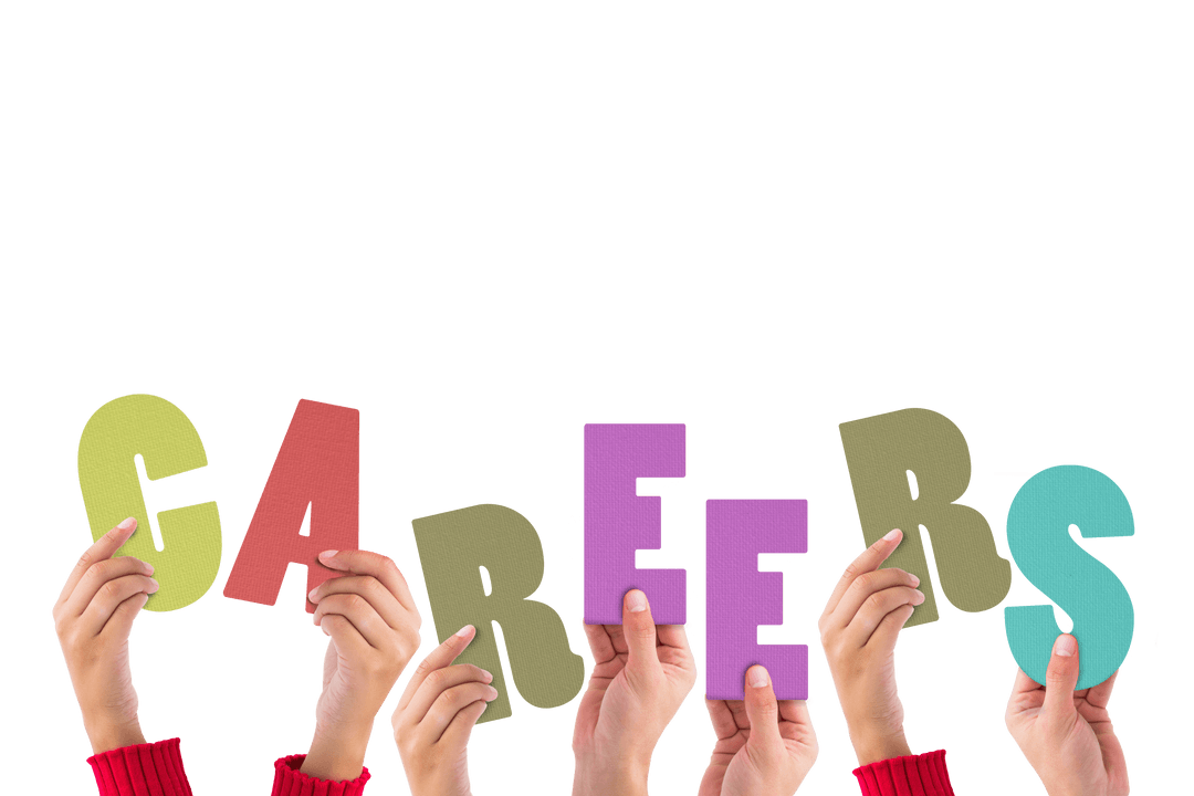 Hands Holding Careers Letters on Transparent Background Sign