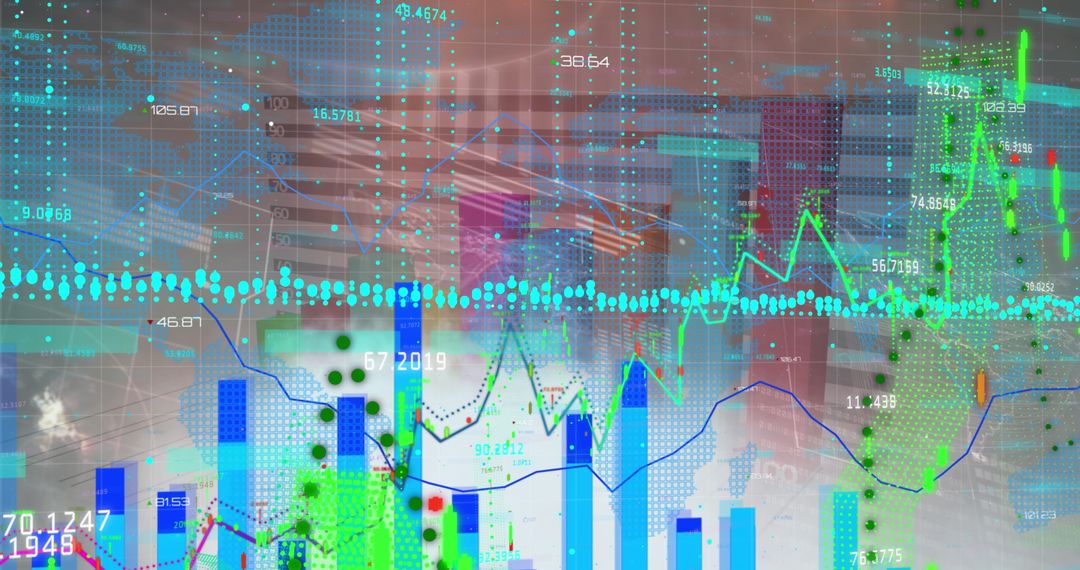 Abstract Financial Data Analysis with World Map Background