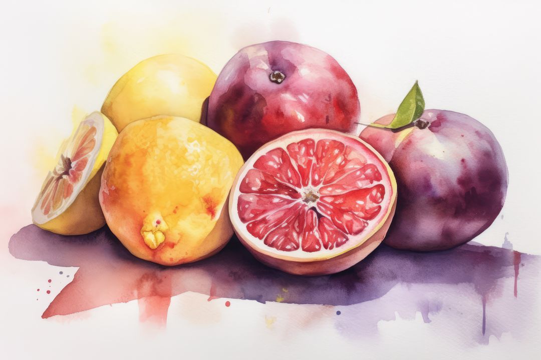 Colorful Watercolor Illustrations of Citrus Fruits and Grapefruits - Free Images, Stock Photos and Pictures on Pikwizard.com