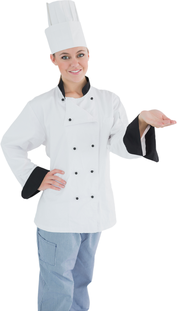 Transparent Female Chef Presenting Invisible Item for Menu Design - Download Free Stock Images Pikwizard.com