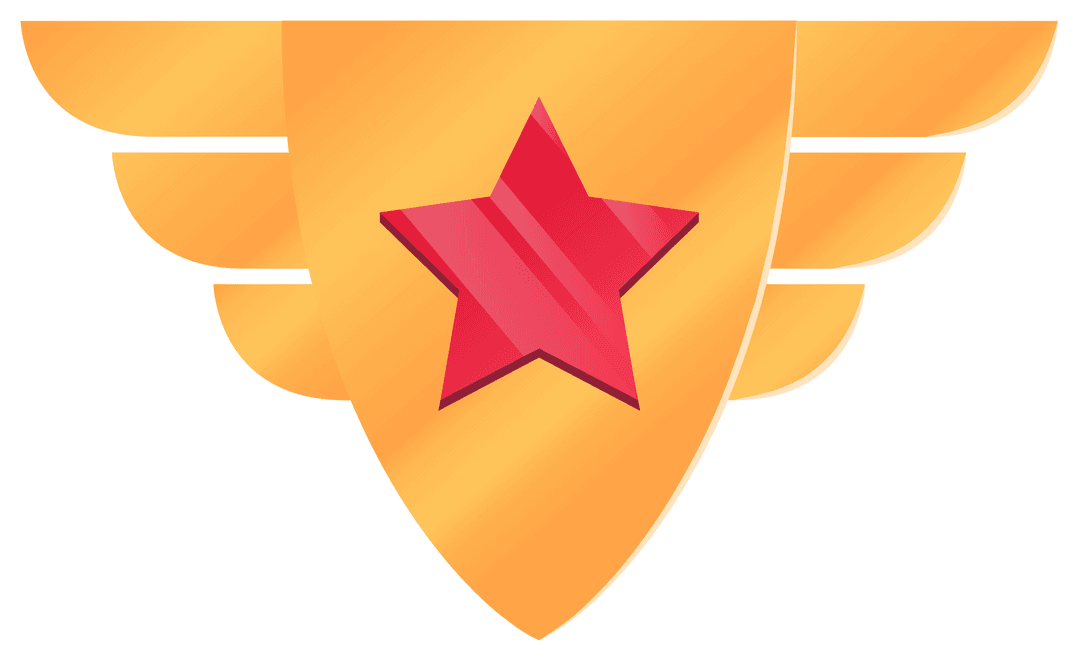Golden Winged Shield Emblem with Red Star on Transparent Background