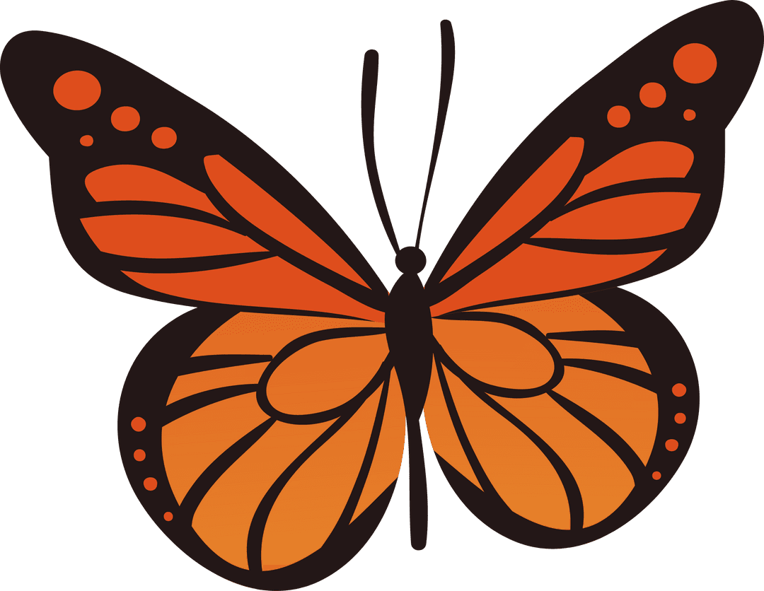 Stylized Butterfly on Transparent Background with Orange and Black Patterns