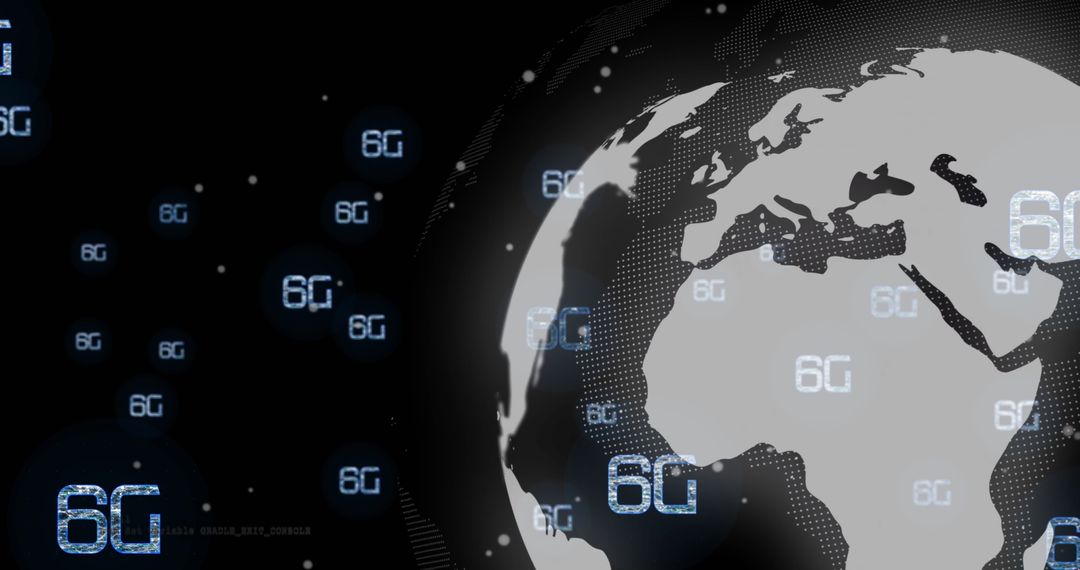6G Technology Symbols Overlaying Digital Globe Background