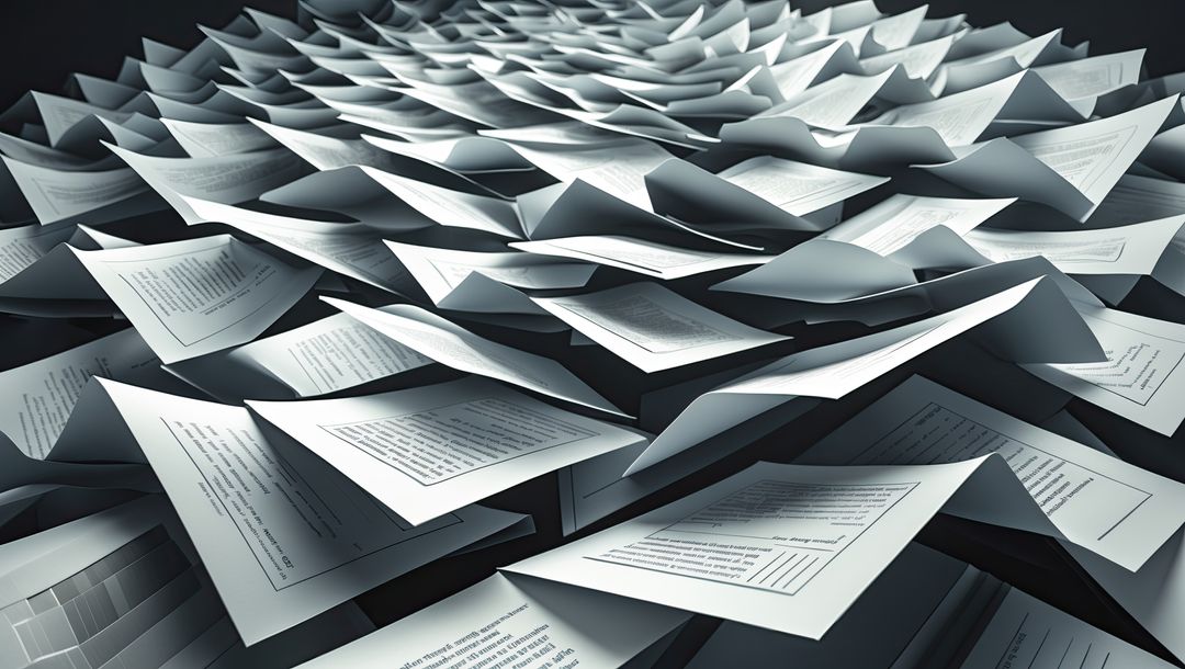 Floating Documents Abstract Art Representing Data Visualization