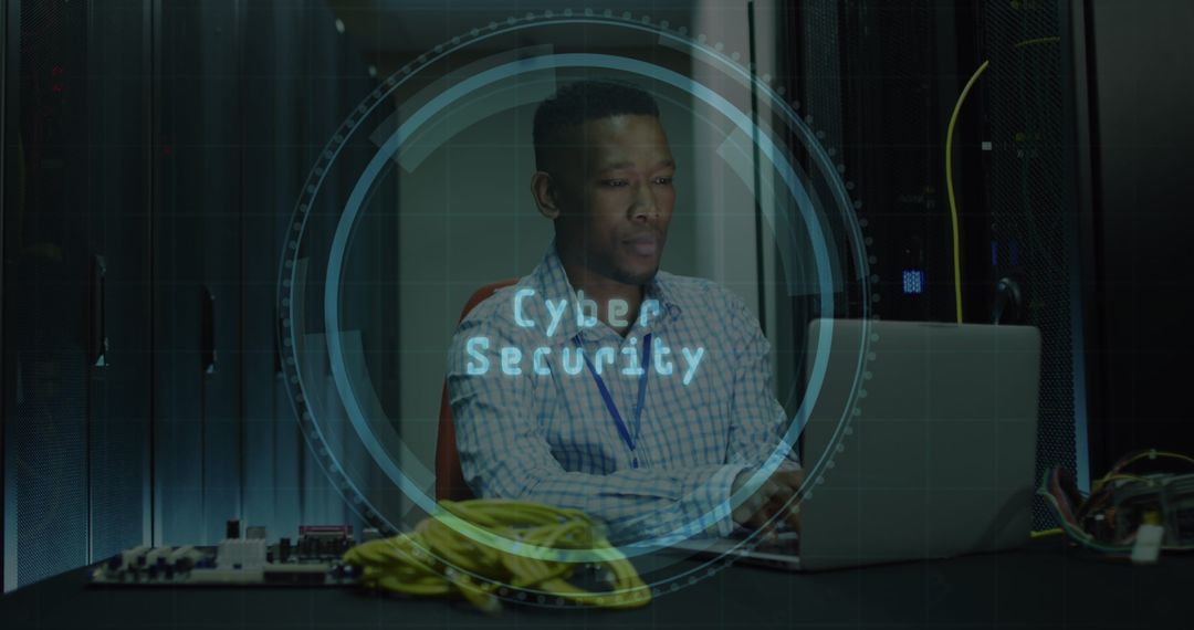 Cybersecurity Specialist Monitoring Servers in Datacenter