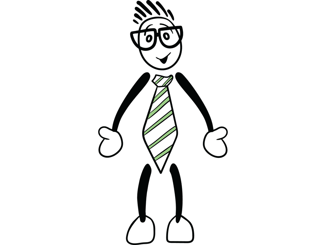 Business Stick Figure Character with Tie on Transparent Background