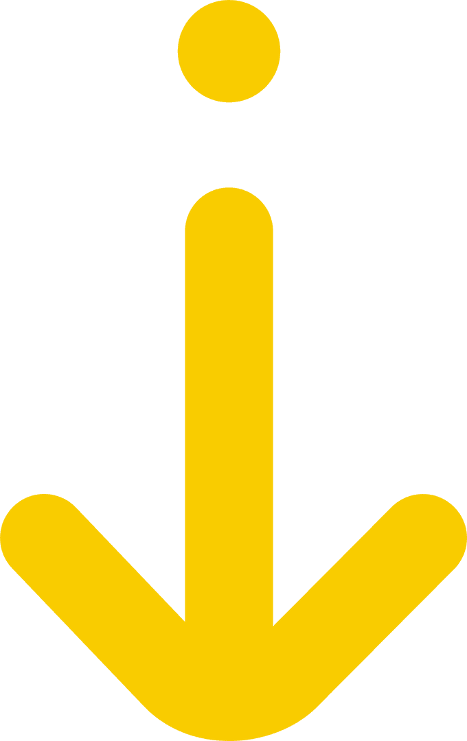 Yellow Downward Arrow with Circular Head on Transparent Background