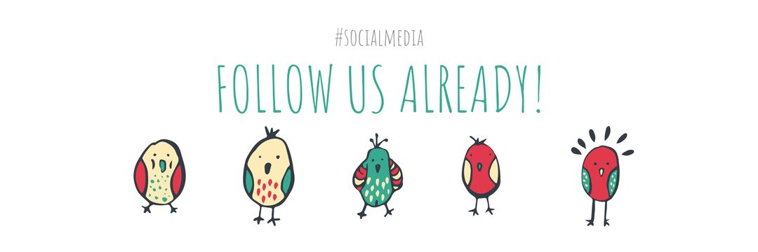 Quirky bird-themed social media banner call to action