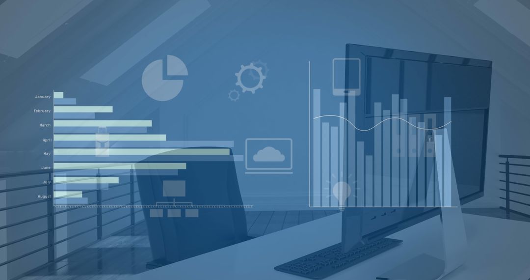 Innovative Tech-Focused Office with Digital Graph Overlays