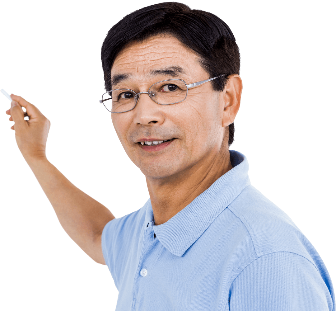 Elderly Man Wearing Glasses Pointing in Transparent Background