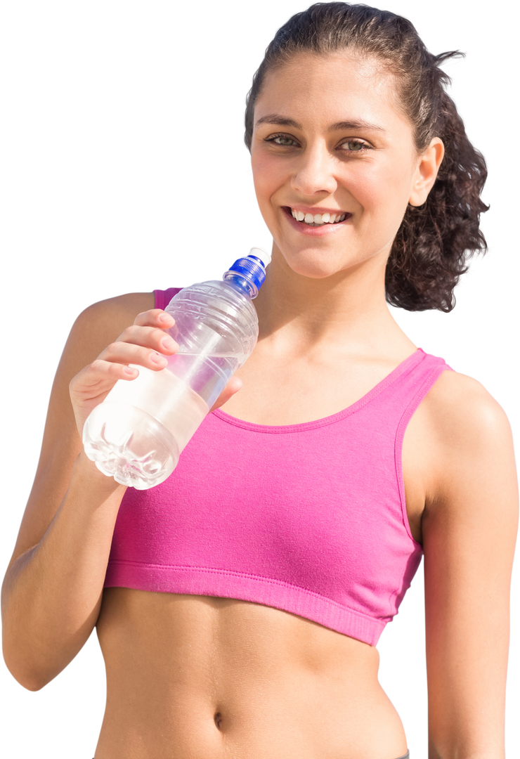 Transparent Happy Biracial Woman Drinking Water Post-Workout in Sports Bra - Download Free Stock Images Pikwizard.com