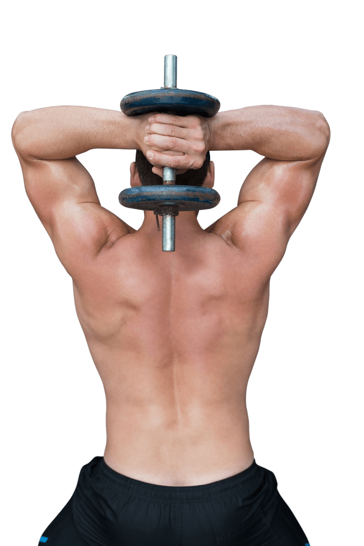 Transparent Back View of Man Lifting Dumbbells Isolated