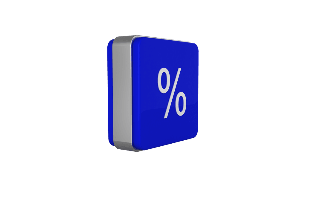 Blue Cube Displaying Percent Symbol on Transparent Background